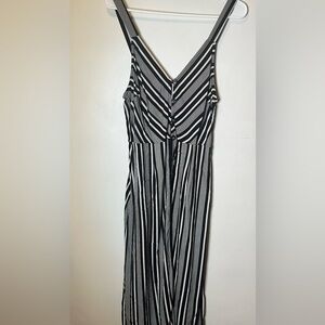Xhilaration Dress Womens size large Black White Striped Button Front Midi Summer